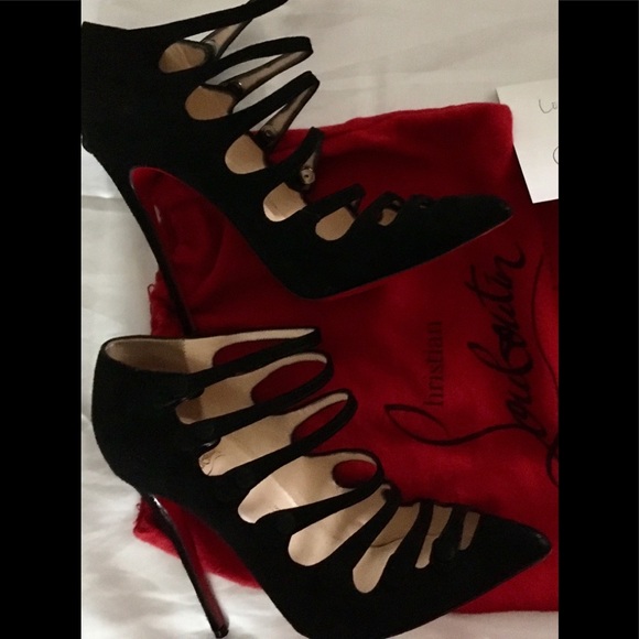 CHRISTIAN LOUBOUTIN black suede heels Sz38 - Picture 1 of 8